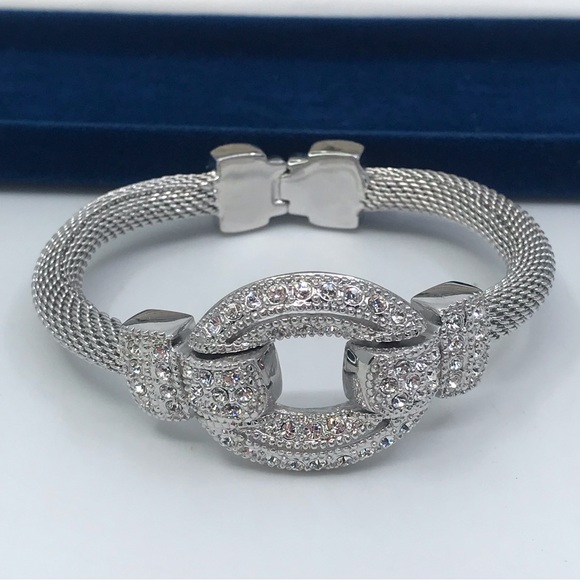 Camrose & Kross Rhodium Plated Mesh Bracelet With Crystals JBK - Picture 5 of 11